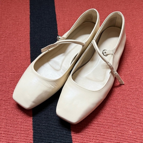 Aeyde Uma Leather Mary-Jane Flats in Creamy Napa - Picture 2 of 10